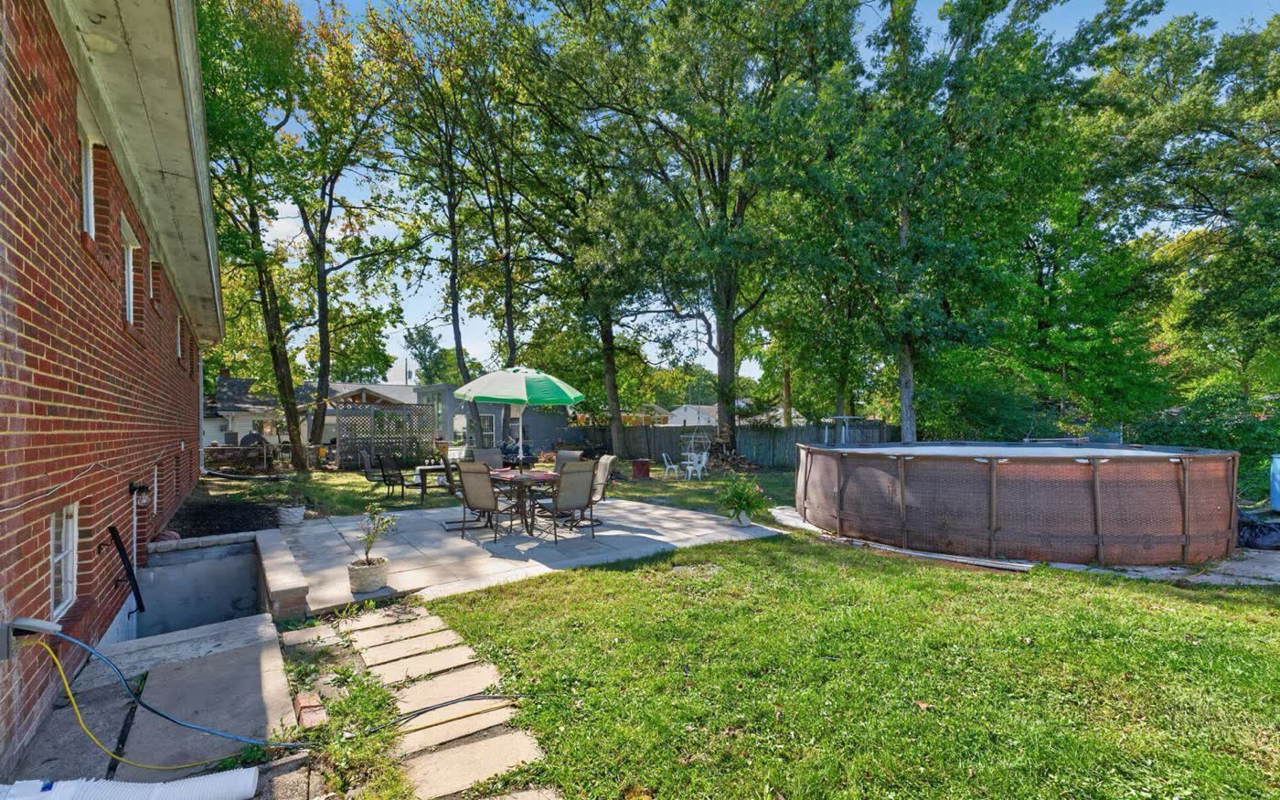 Backyard with patio and above-ground pool